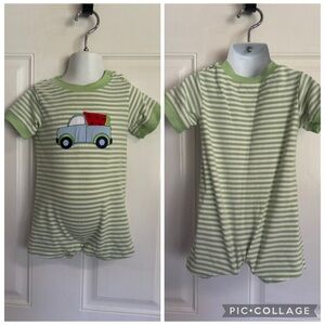 12m Ishtex Green/White Striped Watermelon Truck short Sleeve short Romper.